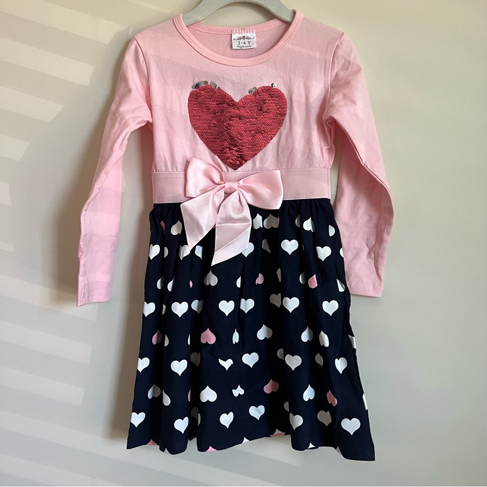 Girls Sequin Heart Dress 3-4 Years